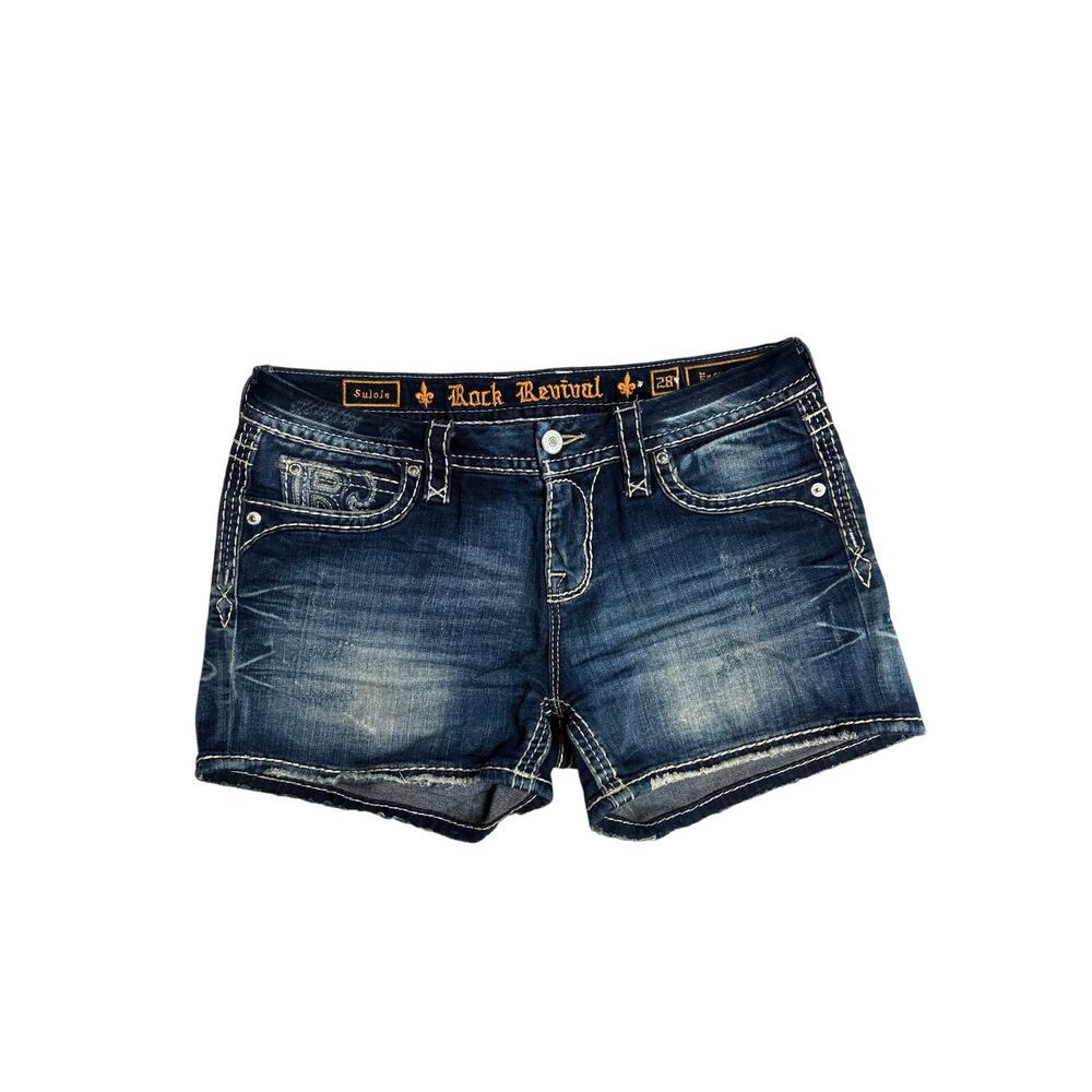 Rock Revival Sulola Easy Short Embroidered Flap Pocket Denim Shorts Size 30